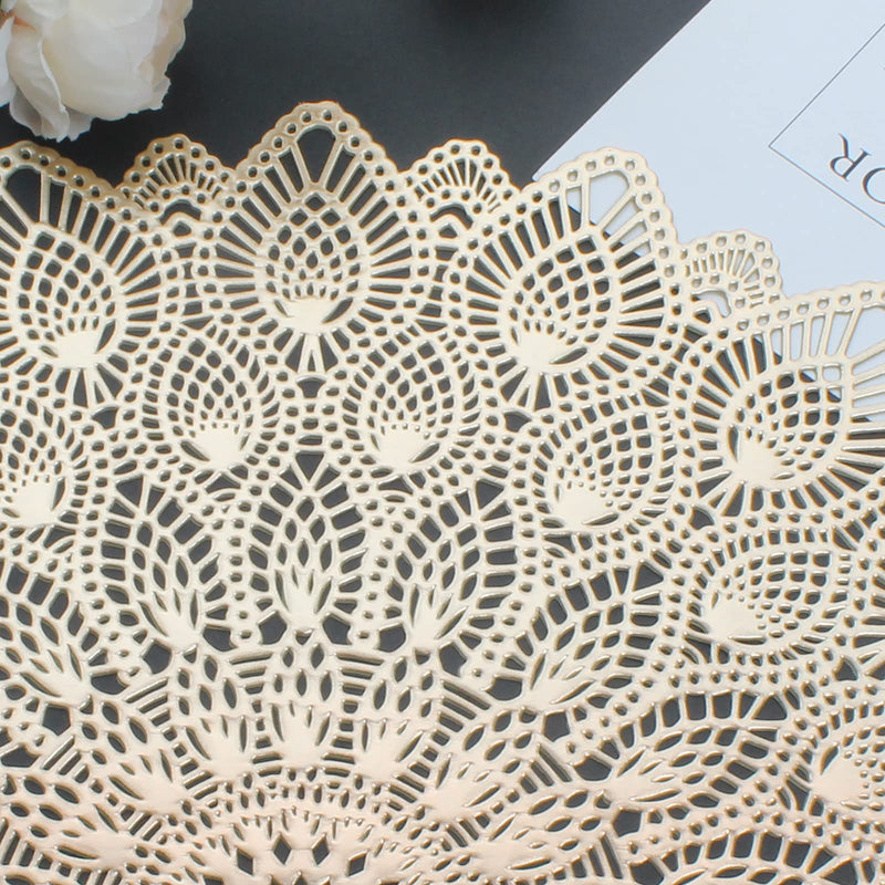 [Australia - AusPower] - Mabbcoo Gold Round Placemats, Hollow Out Washable and Wipeable Place Mats, Pressed Vinyl Table Mats Set of 6 for Anniversary Dinner Kitchen Decorations 6Pcs Round 