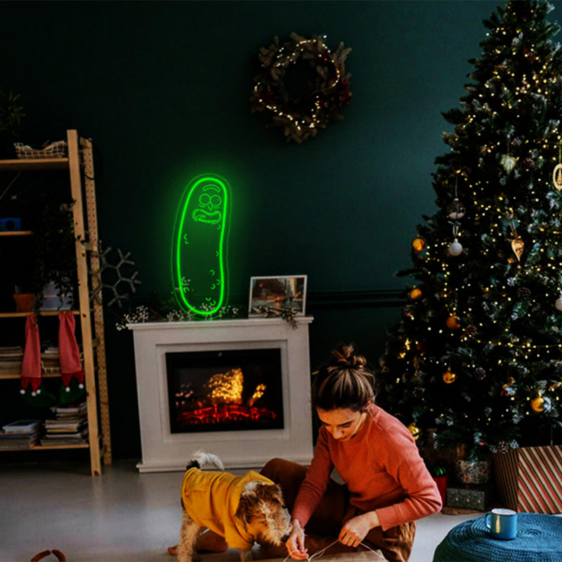 [Australia - AusPower] - Cartoon Pickle LED neon Sign for Wall Decoration, Anime Rick neon Light Sign for Man cave Decor, Christmas Ornament, Party and Game Room Decoration, Dimmable Dill neon Sign USB Power (Green 2) 