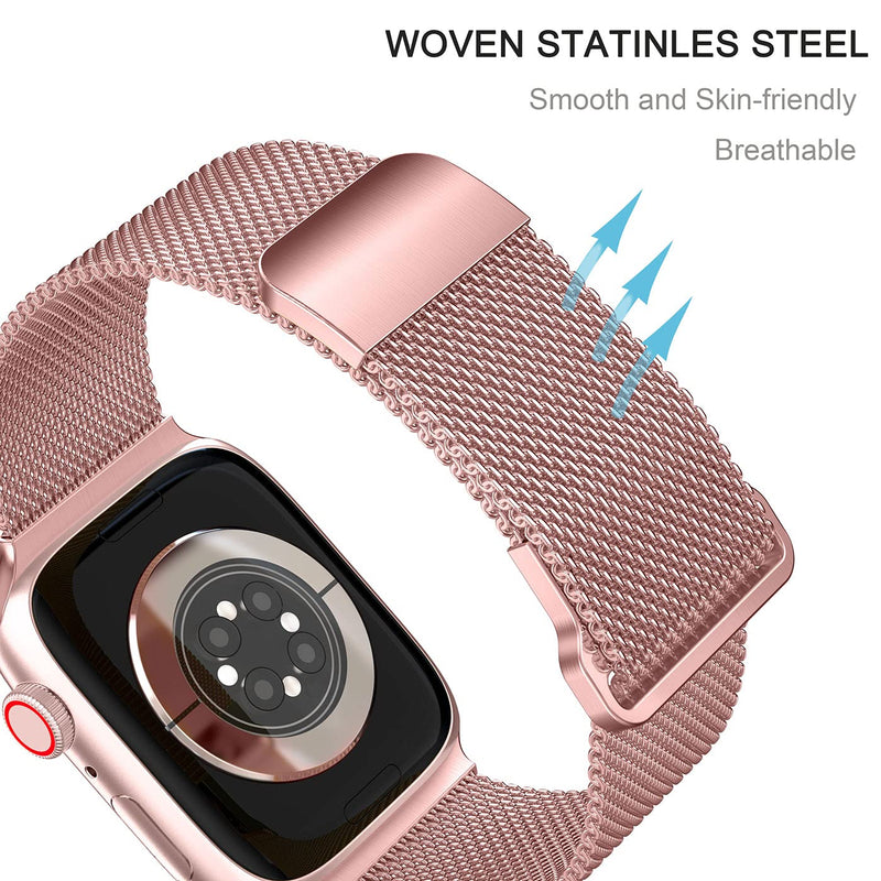 [Australia - AusPower] - Ycysh Magnetic Mesh Metal iWatch Band Compatible with Apple Watch Band Series 7 6 5 4 3 2 1 for Women Men,Milanese Solo Loop Stainless Steel Strap for 38mm 40mm 41mm,Rose Pink Gold Rose Pink Gold 38/40/41mm 