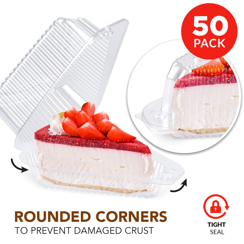 [Australia - AusPower] - [50 Pack] Cake Slice Plastic Containers with Lids - Single 5“ Clear Medium Dome Hinged Lid Cheesecake Container, Pie Dessert, Food Box, Take Out Togo Packaging for Home, Bakery and Cafe Business 50 5.38 x 4.38 x 3.50 inches 