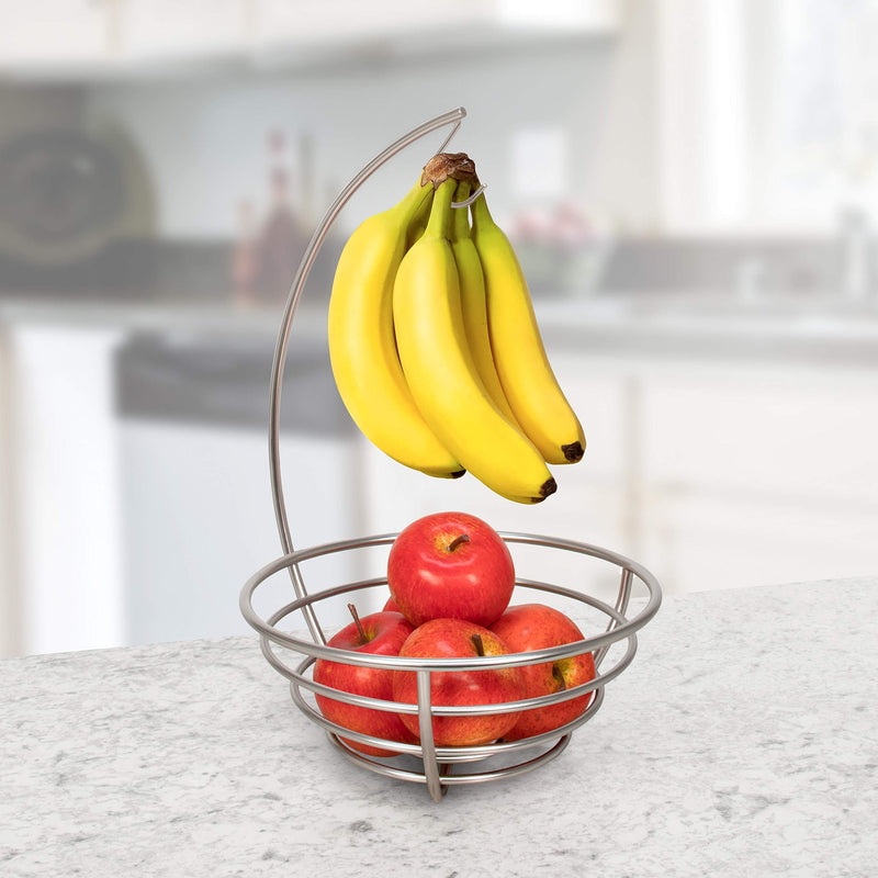 [Australia - AusPower] - Spectrum Diversified Euro Small Tree & Basket Hanger & Fruit Basket, Produce Saver Banana Holder & Open Wire Fruit Bowl for Kitchen Counter & Dining Table, Satin Nickel 
