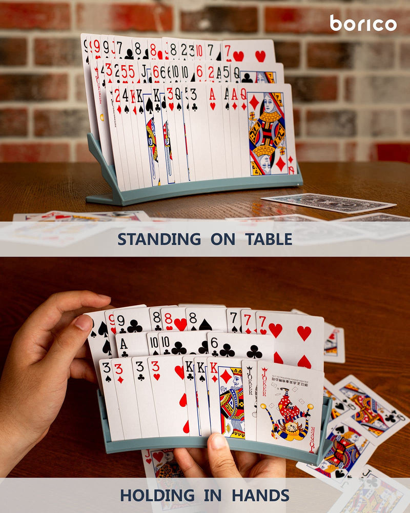 [Australia - AusPower] - Card Holders for Playing Cards - BORICO Hands-Free Playing Card Holder for Kids and Adults (Pack of 2), Portable & Stacked Storage Game Card Tray for Arthritis Patients with a Travel Pouch (Blue) Blue 