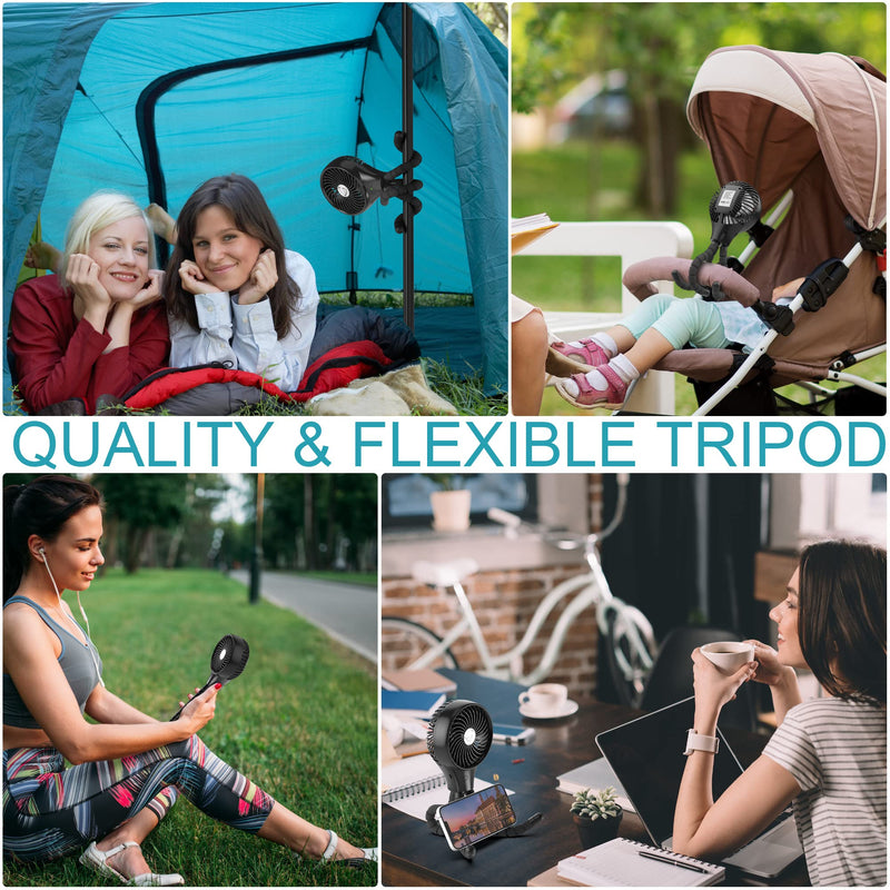 [Australia - AusPower] - Auto Oscillating Stroller Fan, Battery Operated Fan, Portable Fan with Flexible Tripod, Ultra Quiet USB Desk Fan for Stroller/Car Seat/Treadmill/Camping/Hurricane/Outage, Black 