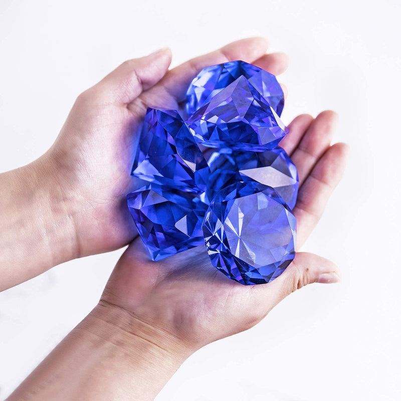 [Australia - AusPower] - Pack of 6 Blue Crystal Diamond Glass Jewels Home Decor, Wedding Table Decoration, Glass Paperweight 50mm (2in) 6pcs-Blue (50mm/2in) 