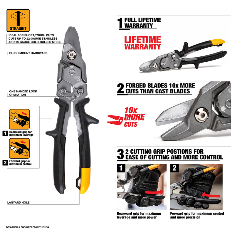 [Australia - AusPower] - ToughBuilt - Bulldog Cut Aviation Snips - One Handed Lock Operation - (TB-H4-60-B) 
