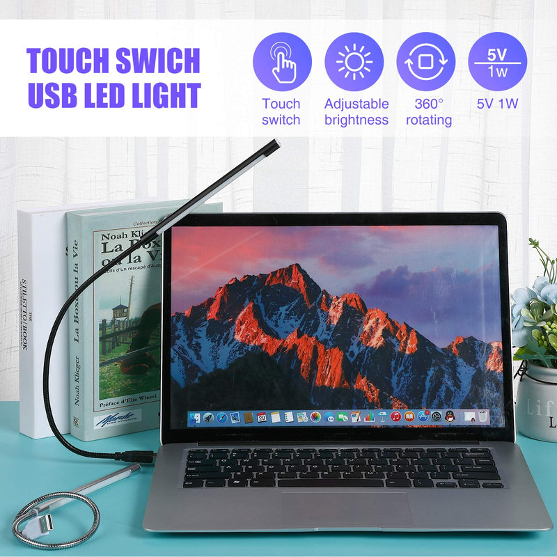 [Australia - AusPower] - 2 Pieces USB LED Light USB Light for Laptop Keyboard Light Gooseneck Light Computer Light Flexible Stick Dimmable LED Lamp Touch Switch for Reading Book (Black, Silver) Black, Silver 