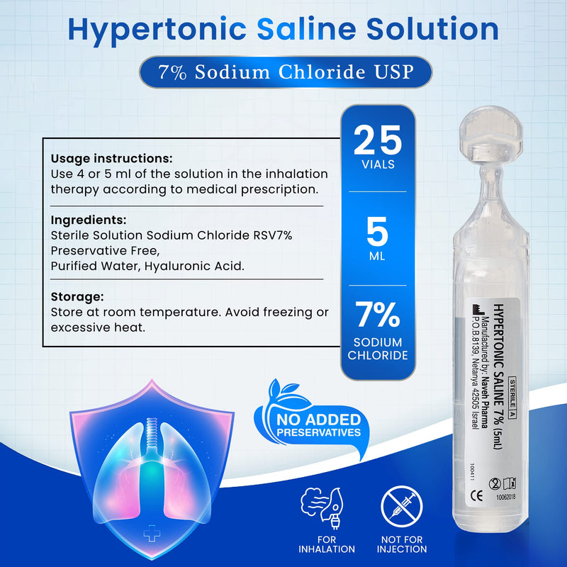 [Australia - AusPower] - RSV Hypertonic Saline Solution 7% - Nebulizer diluent for inhalators and nasal hygiene devices Helps Clear Congestion from Airways and Lungs – Reduce Mucus (25 Sterile Saline Bullets of 5ml) 