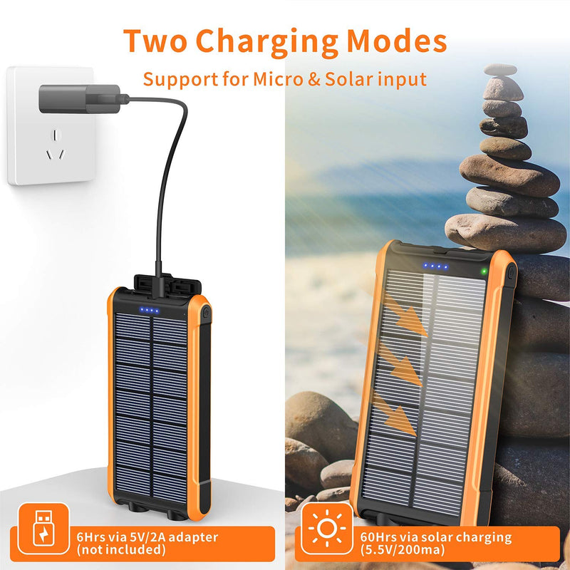 [Australia - AusPower] - Portable Solar Charger, 12000mAh Solar Power Bank with 2 USB Output Ports(2A+2.4A) & LED Flashlight External Battery Pack Solar Panel Phone Charger for Camping Hiking Outdoors for Smartphones, Tablets 