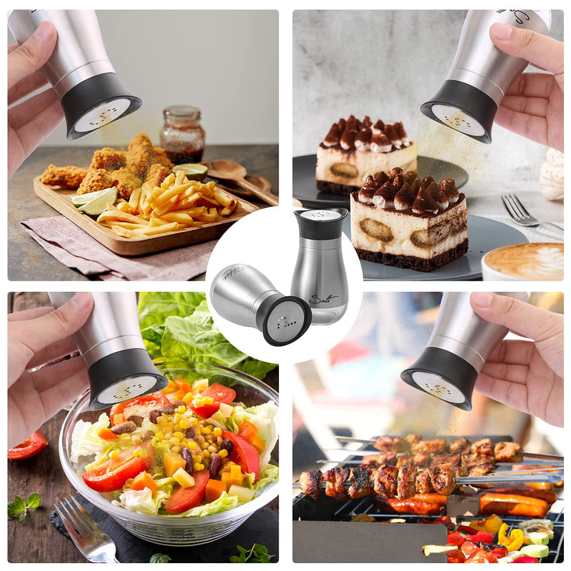 [Australia - AusPower] - 2 Pack Salt & Pepper Shakers Set, Refillable Stainless Steel Salt Pepper Container Spice Shakers Bottle for Home Kitchen, Restaurant, Picnic 