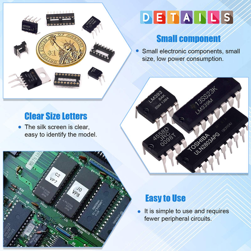 [Australia - AusPower] - Glarks 63Pcs IC Chip Assortment Include LM358, LM324, LM386, JRC4558, ICL7660, LM393, LM339, NE5532, NE555, PC817, TDA2030, TDA2822, PT2399, UC3842, UC3843, ULN2003, ULN2803 and 8/14/16/18 Pin DIP IC 