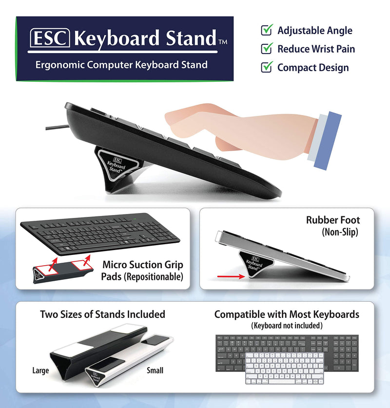 [Australia - AusPower] - ESC Computer Keyboard and Laptop Stand, Variable Ergonomic Angles and Tilt, Two Sizes of Stands Included, Compatible with Most Keyboards, Repositionable Micro Grip Pads 