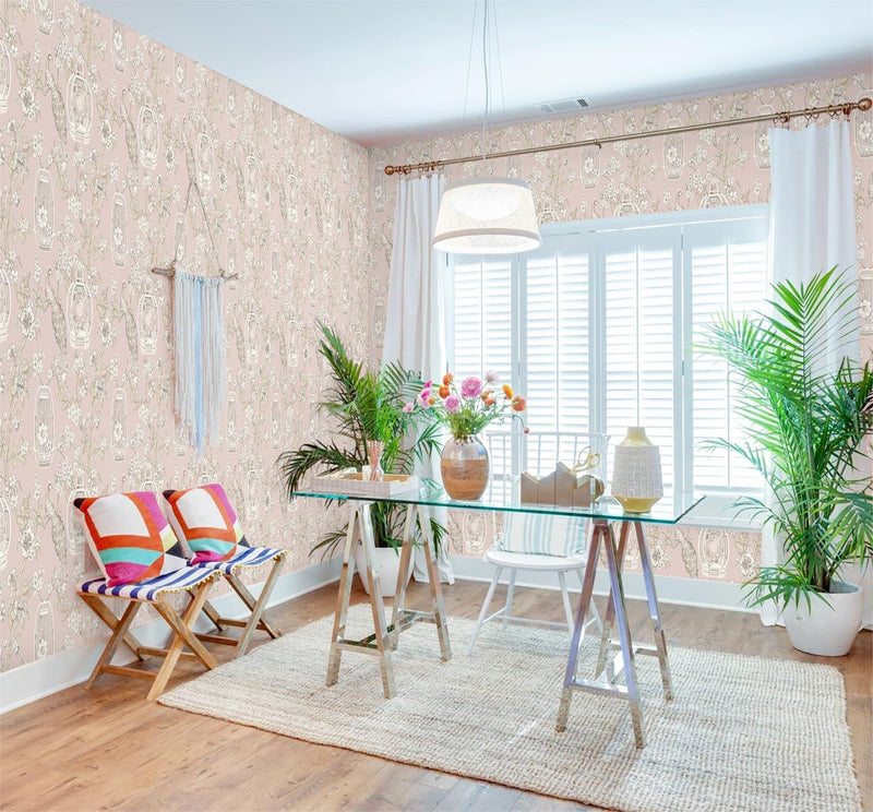 [Australia - AusPower] - Feisoon Pink Wallpaper Brown Bird Contact Paper Flower Peel and Stick Wallpaper Self Adhesive Wallpaper Birdcage Wallpaper Waterproof Removable Wallpaper for Cabinet Bedroom Laundry Decor 16.14â€x78.7 16.14"x78.7" 