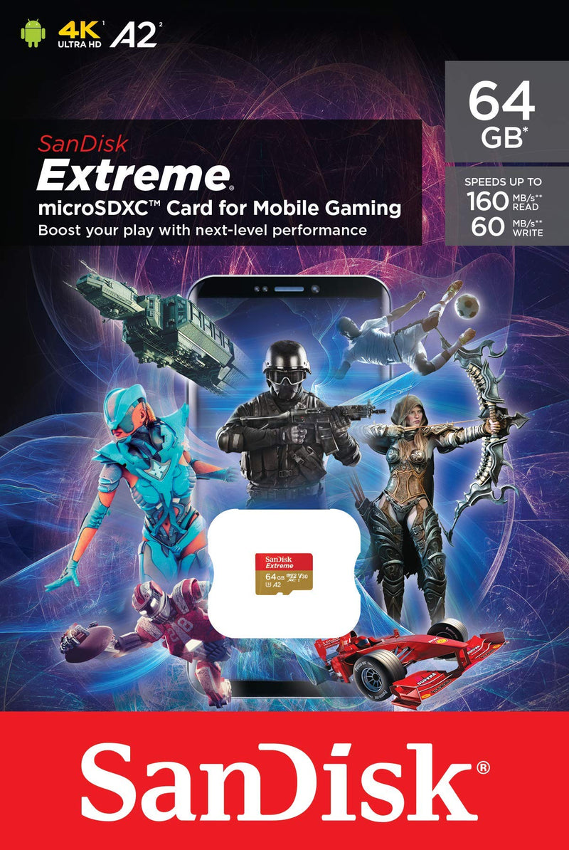 [Australia - AusPower] - SanDisk 64GB Extreme for Mobile Gaming microSD UHS-I Card - C10, U3, V30, 4K, A2, Micro SD - SDSQXA2-064G-GN6GN 