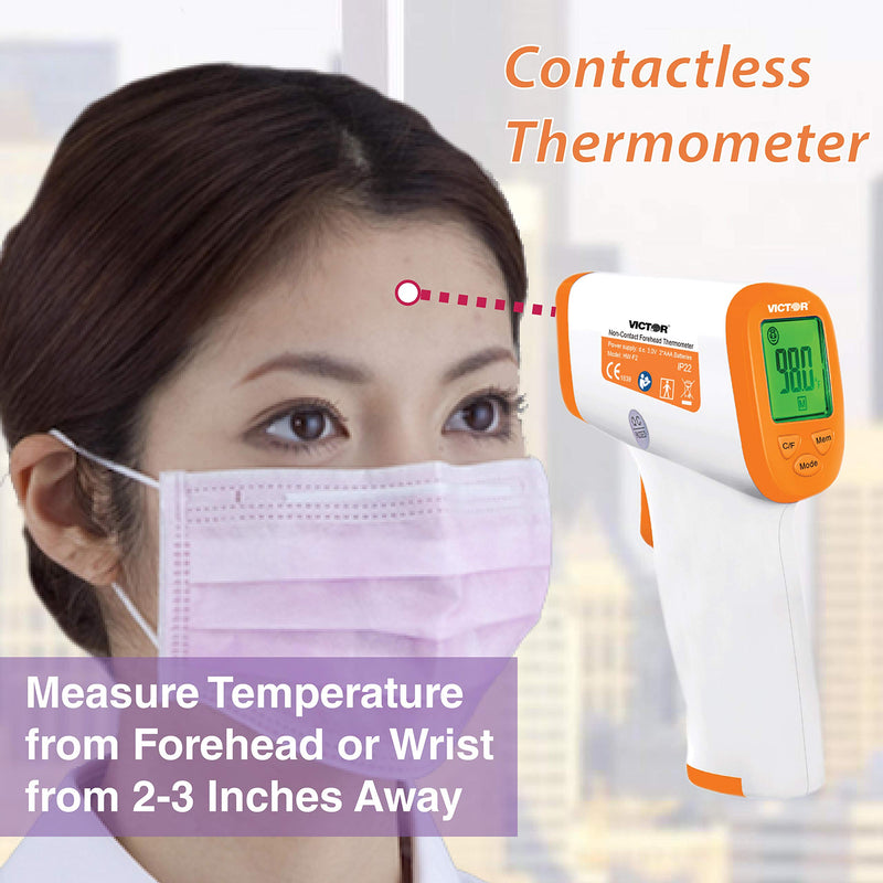 [Australia - AusPower] - Victor T9000 Non-Contact Digital Infrared Forehead and Wrist Thermometer, for Adults and Kids, White/Orange 