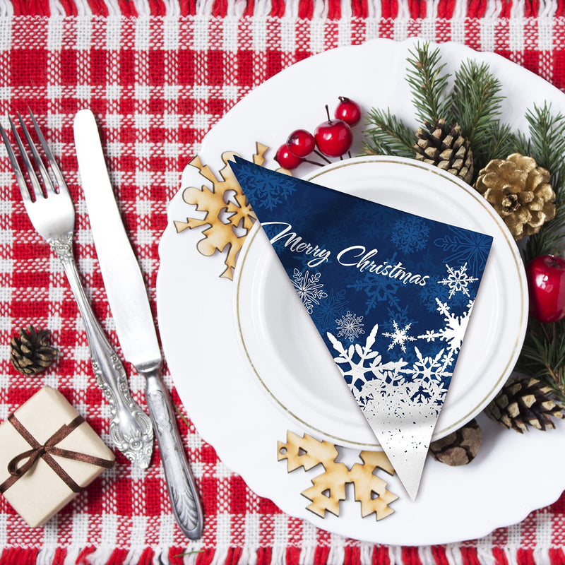 [Australia - AusPower] - Whaline 80 Pack Christmas Paper Napkins 6.5 x 6.5" Foil Silver Snowflake Cocktail Napkins Disposable Navy Blue White Party Beverage Napkins for Christmas New Year Winter Holiday Dinner Party Supplies 