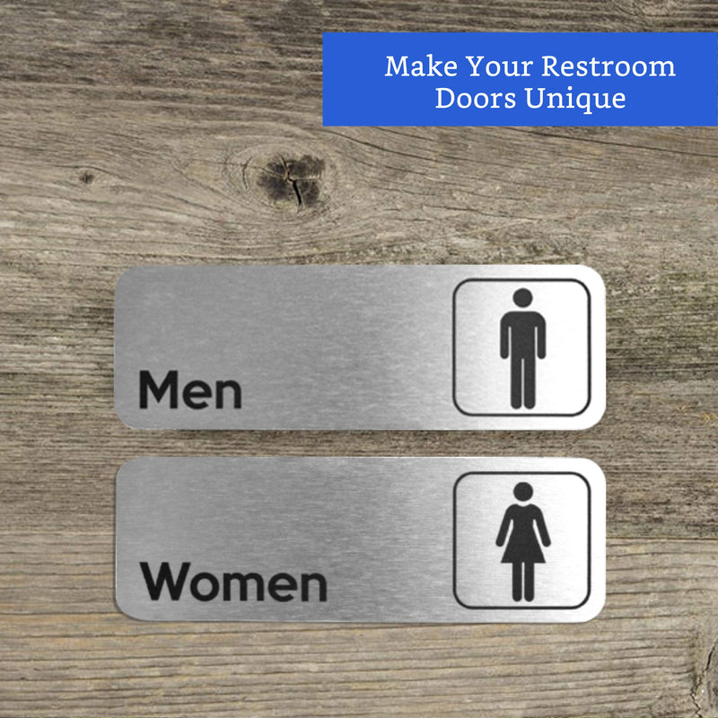 [Australia - AusPower] - Brushed Aluminum Restroom Signs (Set of 2) - Men and Women Modern Restroom Sign - Bathroom Sign Decor - Bathroom Door Signs - Restroom Signs for Business - Bathroom Signage 