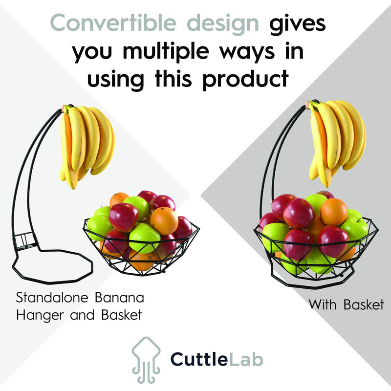 [Australia - AusPower] - Fruit Basket with Banana Hanger (Black, 1-Tier), Fruit Bowl with Banana Holder, Fruit Bowl for Kitchen Counter used as Bread Basket, Vegetable Basket, Fruit Stand or Egg Holder with Banana Tree Black 
