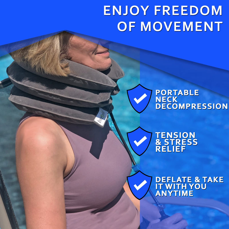 [Australia - AusPower] - Cervical Neck Traction Device by EverRelief - Inflatable Neck Stretcher Collar for Instant Neck & Shoulder Decompression - US Owned & FDA Registered Support Brace for at Home Neck Pain Relief 