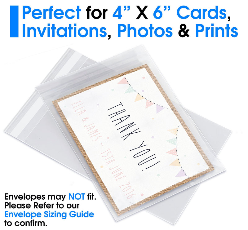 [Australia - AusPower] - Pack It Chic - 4” X 6” (200 Pack) Clear Resealable Polypropylene Bags - Fits 4X6 Prints, Photos, A1 Cards, Envelopes - Self Seal 4" X 6" (200 Pack) 