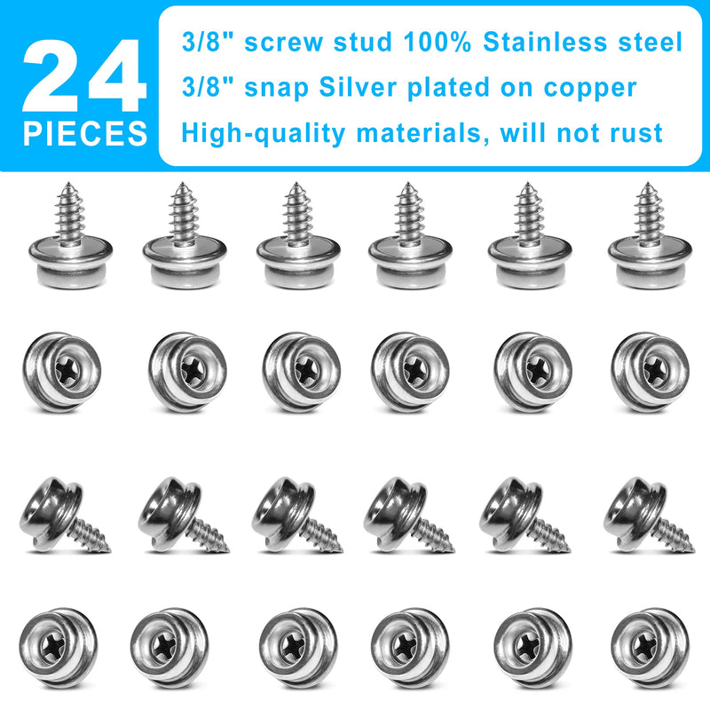 [Australia - AusPower] - YeeBeny Stainless Steel Screws Marine Grade Boat Canvas Snaps 3/8" inch Diameter Stainless Steel, Snaps for Boat Cover, Snap Screw Stud, Made of high-Quality Materials, not Easy to corrode (24pcs) 