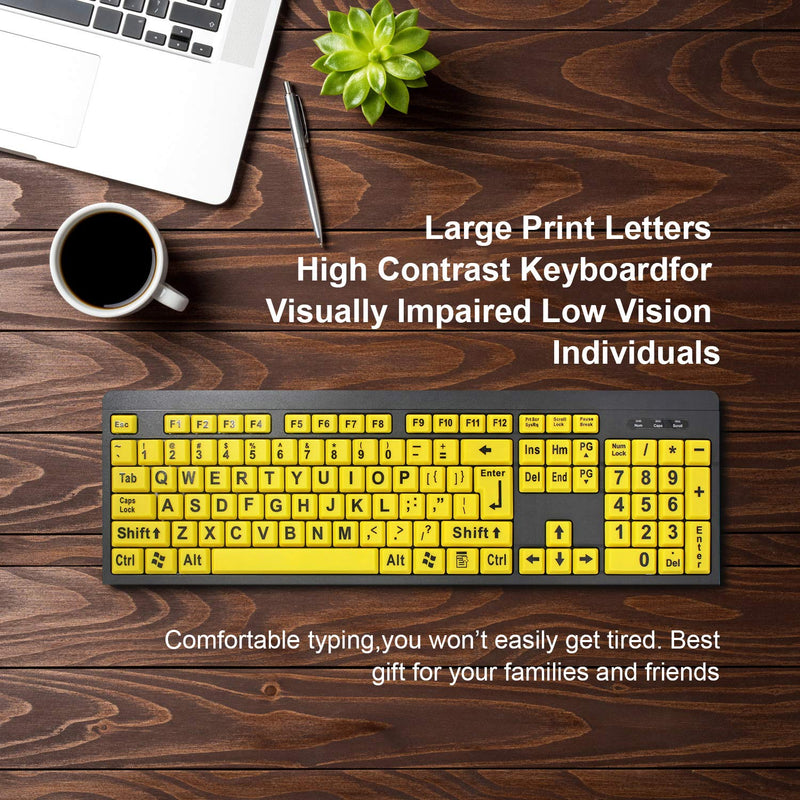 [Australia - AusPower] - BOOGIIO Large Print Computer Keyboard, Wired USB High Contrast Keyboard with Oversized Print Letters for Visually Impaired Low Vision Individuals (Yellow+Black) 