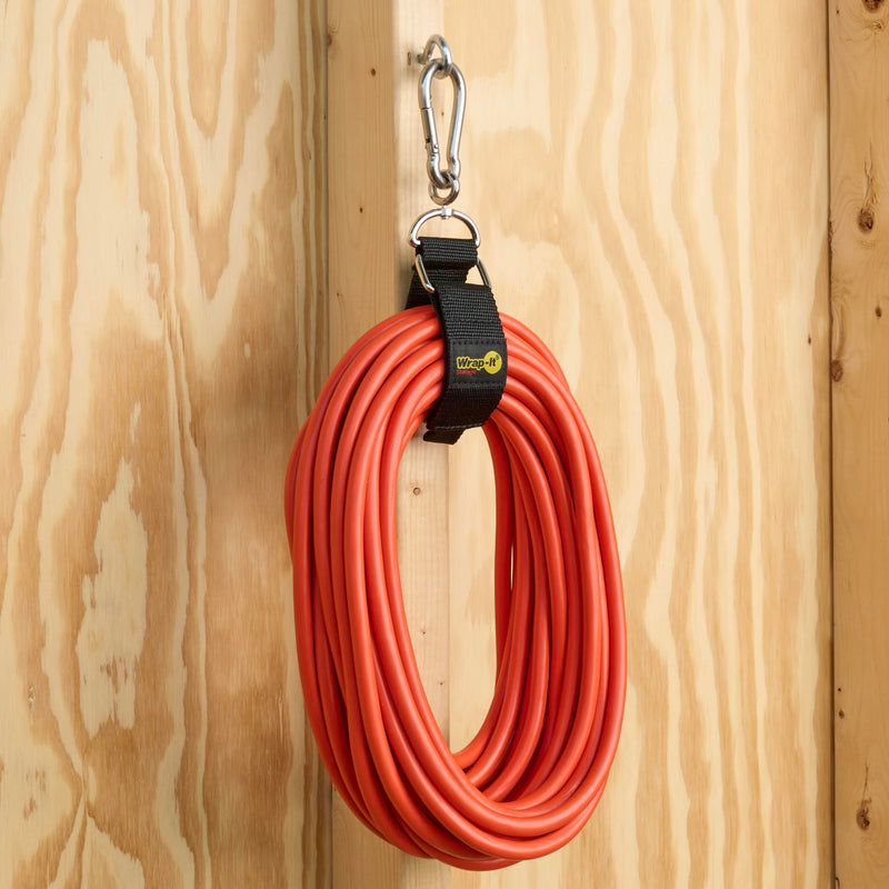 [Australia - AusPower] - Hook 'n Hang Wrap-It Storage Straps - 12" (2-Pack) Black - Carabiner Straps to Use as Extension Cord Holder Heavy Duty Straps with Hooks for Cord Storage or Garden Hose Strap 12" (2-Pack) 