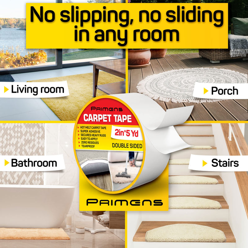 [Australia - AusPower] - Double Sided Carpet Tape - Rug Grippers Tape for Area Rugs and Hardwood Floors - Carpet Binding Tape Removable, Residue Free, Strong Adhesive and Heavy Duty Stickers Tape, Hardwood Safe 2inch/5yards 2 Inch / 5 Yards 