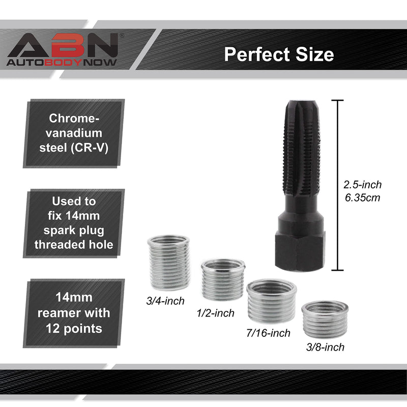 [Australia - AusPower] - ABN Spark Plug Thread Repair Kit, 14mm Reamer Cylinder Thread Repair Tool & Thread Insert – Spark Plug Rethreader Kit 