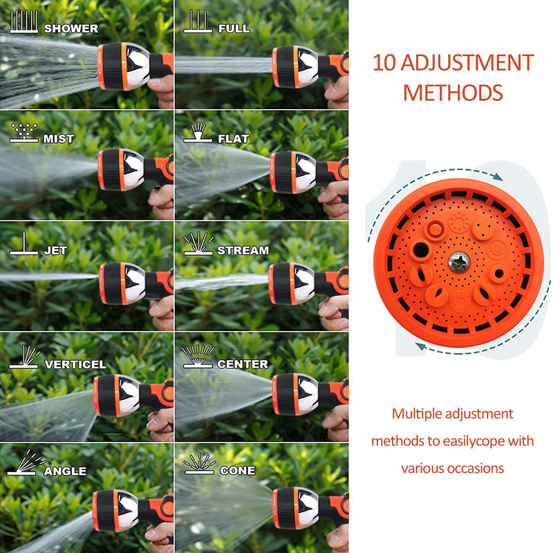 [Australia - AusPower] - GUDWING Garden Hose Nozzle, 10 Spray Patterns, On /Off Valve Thumb Control, High Pressure Water Hose Nozzle for Garden Hose, Garden Hose Spray for Outdoor Watering, Cleaning, Washing Cars, Bath Pets Acrylonitrile Butadiene Styrene Orange 