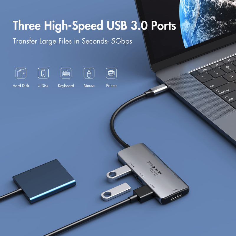[Australia - AusPower] - USB C Hub Adapter for MacBook Air, USB C HDMI Dongle for MacBook Pro, 7 in 1 USBC HDMI Multiport Adapter Mac Converter with 4K HDMI,3 USB 3.0,PD, SD/TF for Dell XPS, HP, Surface & More Type C Devices 10 IN 1USB C HUB 