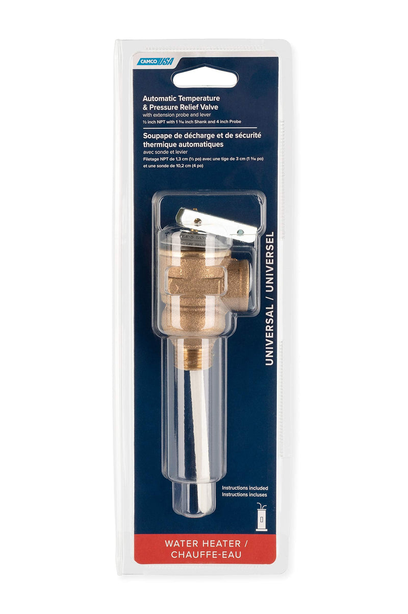 [Australia - AusPower] - Camco 10423 1/2" Temperature and Pressure Relief Valve with 4" Epoxy-Coated Probe , Brown 