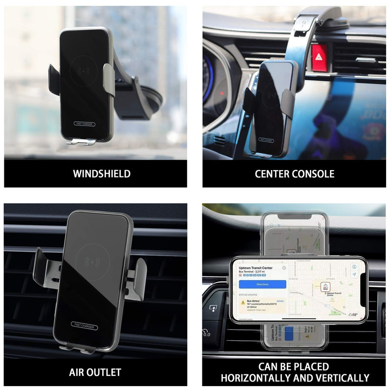 [Australia - AusPower] - Wireless Car Phone Holder Mount Charger 15W, DAYEDZ Auto-Clamping Air Vent Dashboard Qi Charger + QC3.0 Car Charger, Compatible with iPhone 12/11 Pro/XS/XR/X/8 Series/Galaxy S20/S10/S10+/S9/Note 20/10 Black/Grey 