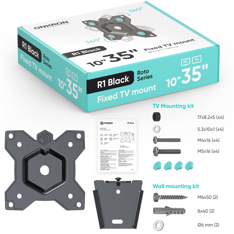 [Australia - AusPower] - ONKRON TV Monitor Wall Mount - Monitor Mount for 10-35 Inch Screens up to 44.1 lbs - RV TV Mount 75x75 100x100 VESA Wall Mount - Fixed TV Wall Mount - Computer Monitor Wall Mount, Black 