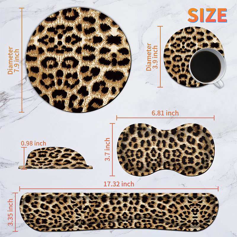 [Australia - AusPower] - Keyboard Wrist Rest Pad + Mouse Wrist Rest + Gaming Mouse Pad + Coasters Ergonomic Memory Foam Wrist Pad Set with Easy Typing & Pain Relief for Computer, Laptop, Office & Home - Leopard Grain 