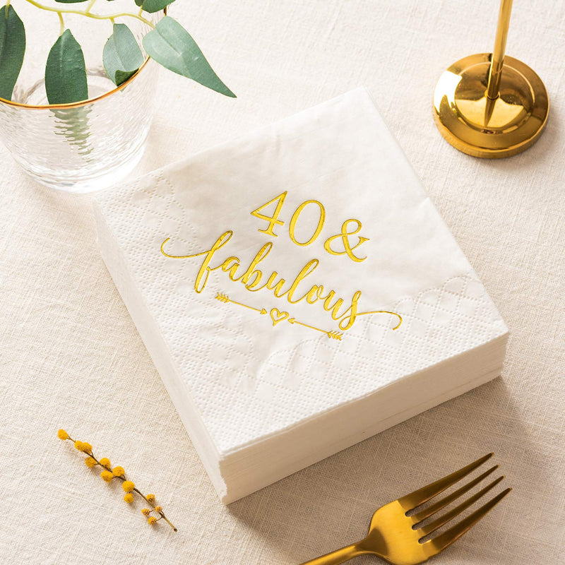 [Australia - AusPower] - Crisky 40 and Fabulous Cocktail Napkins Gold for Women 40th Birthday Decorations, 40th Birthday Bevergae Dessert Table Supplies, 50Pcs, 3-Ply 