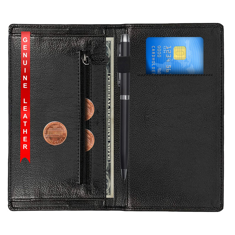 [Australia - AusPower] - Genuine Leather Waiter/Waitress Server Wallet with Zippered Pocket, 8" x 4.7" in Black, Organizer That Holds Server Pads, Guest Checks, Credit Cards, Cash and Fits in a Server Apron 