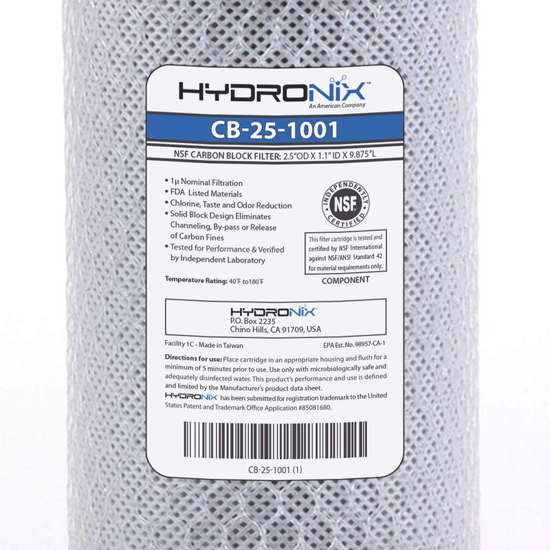 [Australia - AusPower] - Hydronix CB-25-1001 Universal Reverse Osmosis & Drinking Systems Coconut Carbon Block Water Filter, 2.5 x 10-1 Micron 
