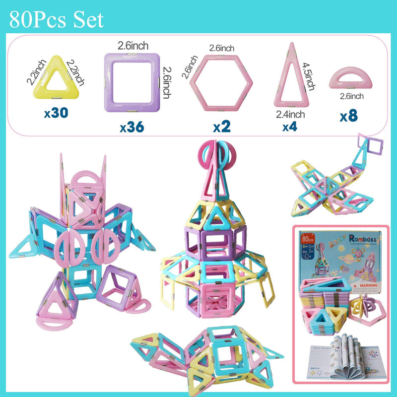 [Australia - AusPower] - Magnetic Tiles 80pcs Magnet Building Blocks Set Creative Stacking Toys for Kids, 3D DIY Construction Kit Preschool Child Montessori Toys STEM Learning Toys Gifts for Girls Boys 3 4 5 6 7 Years 80 