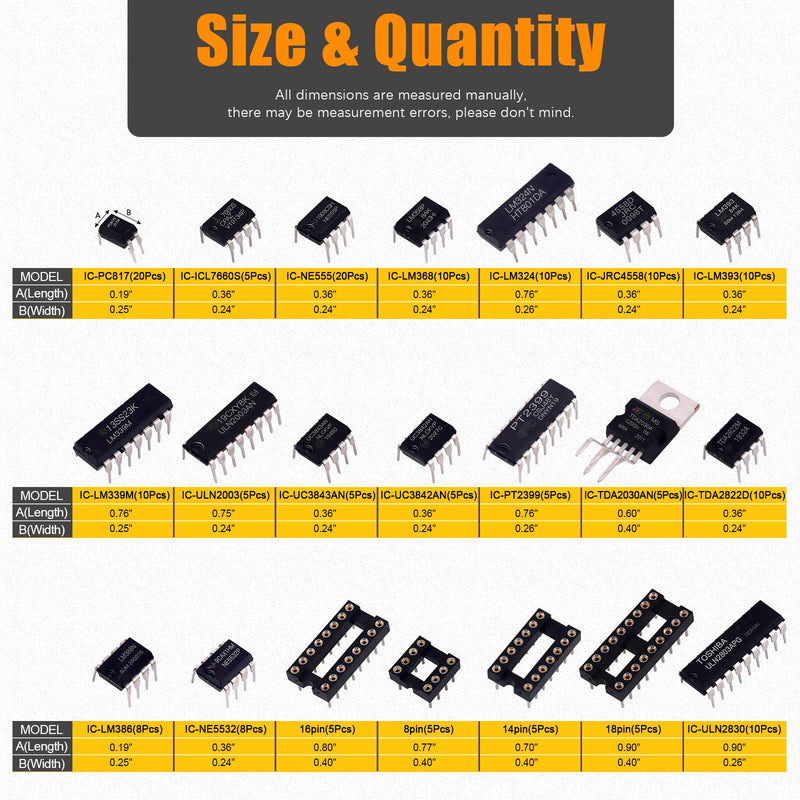 [Australia - AusPower] - Rustark 169 Pcs 21 Types Integrated Circuit Chip Assortment Kit,Opamp, Oscillator, Logic Gate DIP IC Chip and Sockets Assorted Set with Store case for Electronic Equipment 