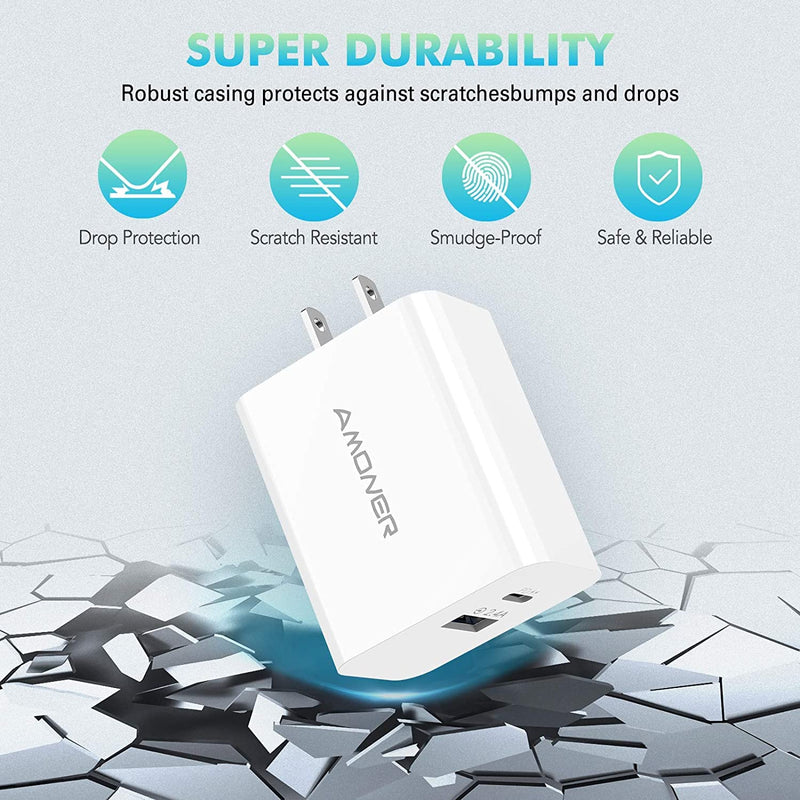 [Australia - AusPower] - USB C Charger, Amoner 30W PD Fast Wall Charger,Portable Type-C Power Adapter Compatible with iPhone 13/13 Pro/12/11/XR/XS/X/8, Galaxy, Pixel White-30W 
