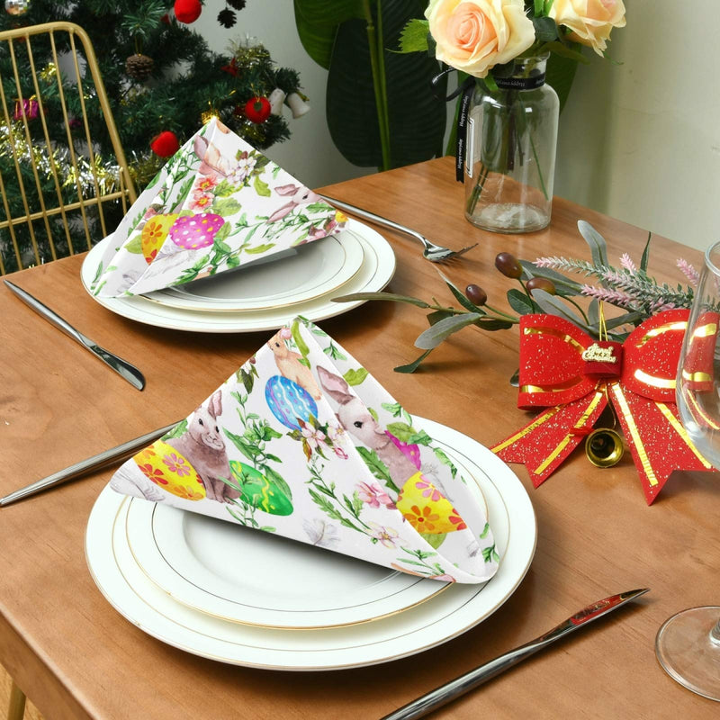 [Australia - AusPower] - senya Easter Cloth Napkins Set of 6, Easter Bunny Eggs in Grass Flowers Square Premium Polyester Table Linen Napkin for Dinner Parties Pattern 8 