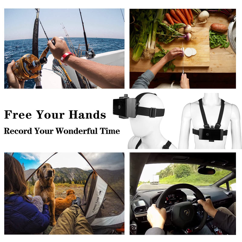 [Australia - AusPower] - Phone Chest Mount Harness Vest and Head Strap Clip Holder for POV/VLOG, Compatible with iPhone 13 12 11 Pro Max X Xs Xr 8 7 6 Plus,Samsung and 4 to 7 inch Phones 