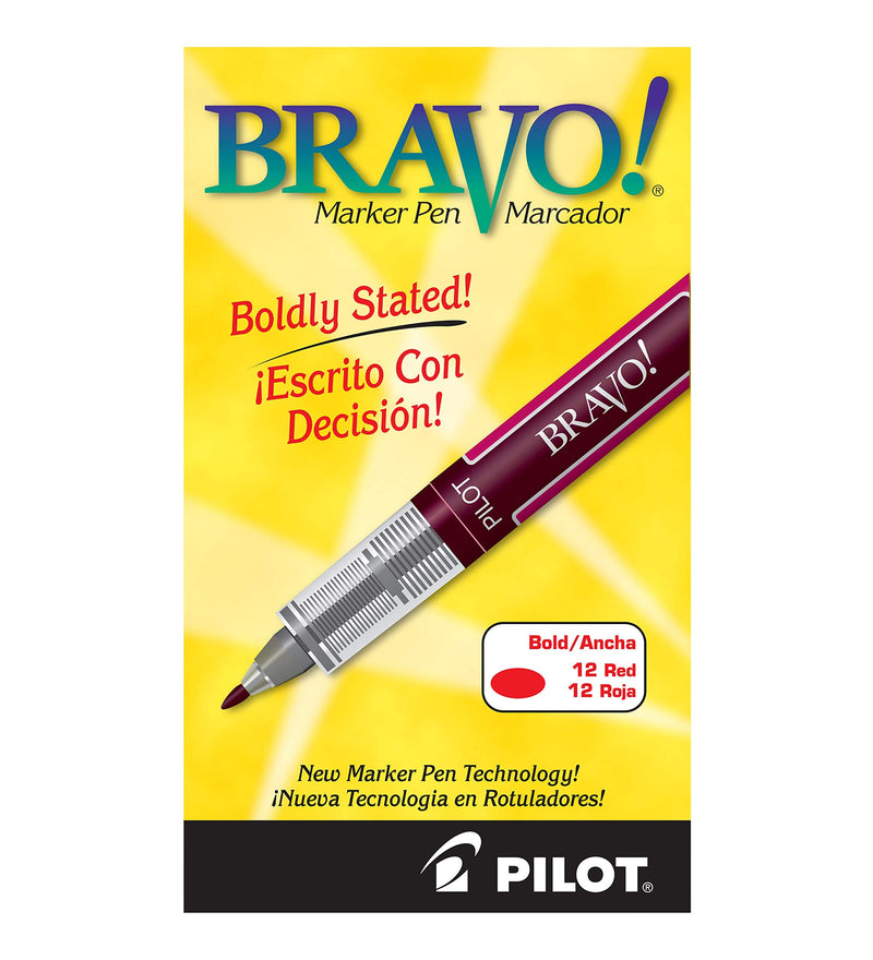 [Australia - AusPower] - PILOT Bravo Liquid Ink Marker Pens, Bold Point, Red Ink, 12-Pack (11036) Dozen Box 
