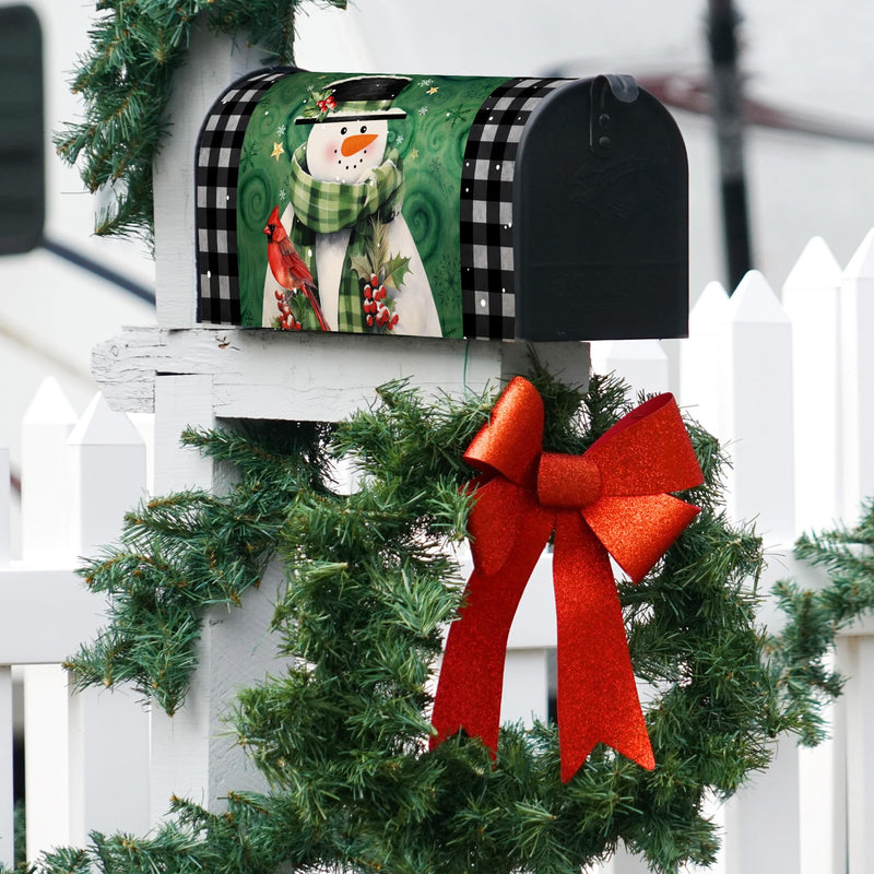 [Australia - AusPower] - Texupday Winter Snowman With Cardinal Buffalo Check Plaid Decoration Mailbox Cover With Magnetic Strip Holiday Mailbox Wraps Post Letter Box Cover Standard Size 21" X 18" for Garden Outdoor Yard Decor 