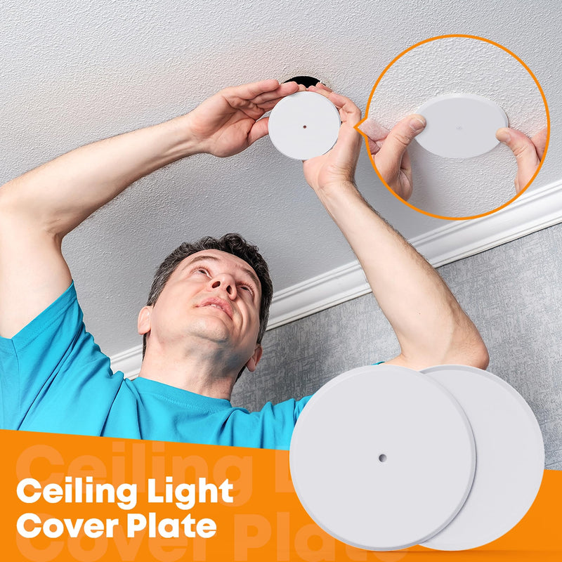 [Australia - AusPower] - Wuno Shop 4 Pcs Ceiling Cover Plate with Center Holeï¼Œ5 inch Round Outlet Covers Plate For Electrical Box, Metal Blank Cleanout Cover Plate for Smoke Detector,Wall Light Hole -White 5 inch Ceiling Plate Cover with Center hole 