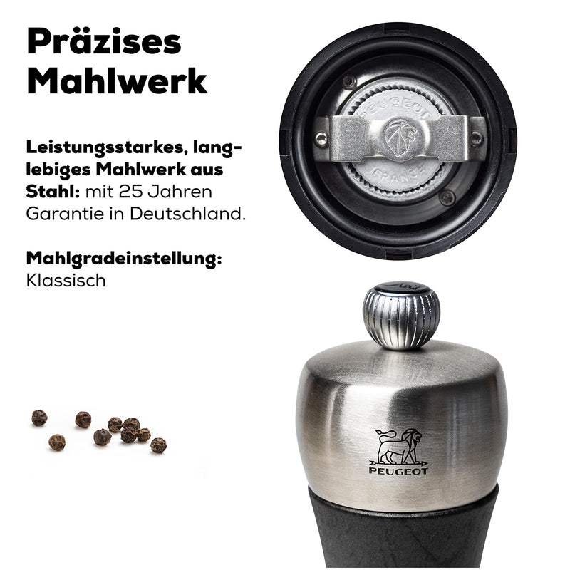 [Australia - AusPower] - Peugeot - Peugeot - Fidji Manual Pepper Mill - Adjustable Grinder - Beechwood and Stainless Steel, Graphite Finish, 6 Inches 