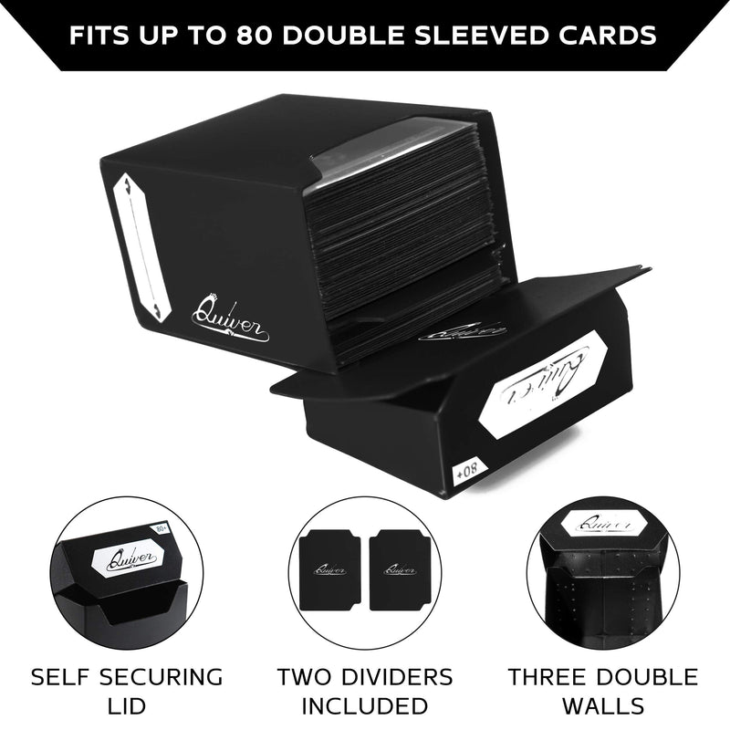 [Australia - AusPower] - Quiver Time TCG Standard Size Cards Bundle ~ 80+ Black Deck Block with Double Dividers + 100 Pack Artemis Black Standard Card Sleeves (66 x 93 mm) 80+ (with sleeves) 