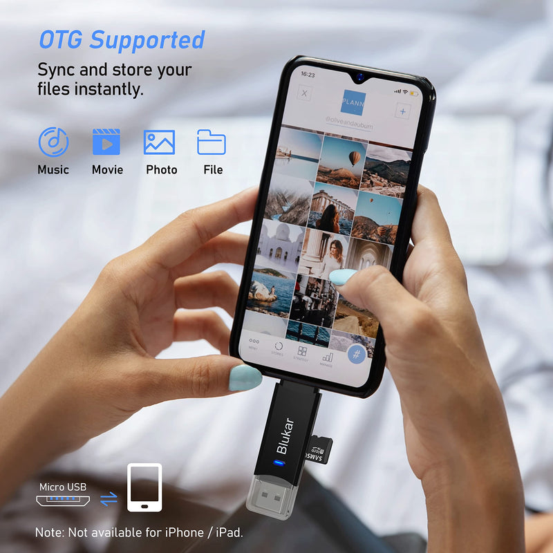 [Australia - AusPower] - Card Reader, Blukar Micro USB OTG Adapter High-speed USB 3.0 Memory SD Card Reader-Supports SD/Micro SD/TF/SDHC/SDXC/MMC/UHS-I - Compatible with Windows, OS, Android 