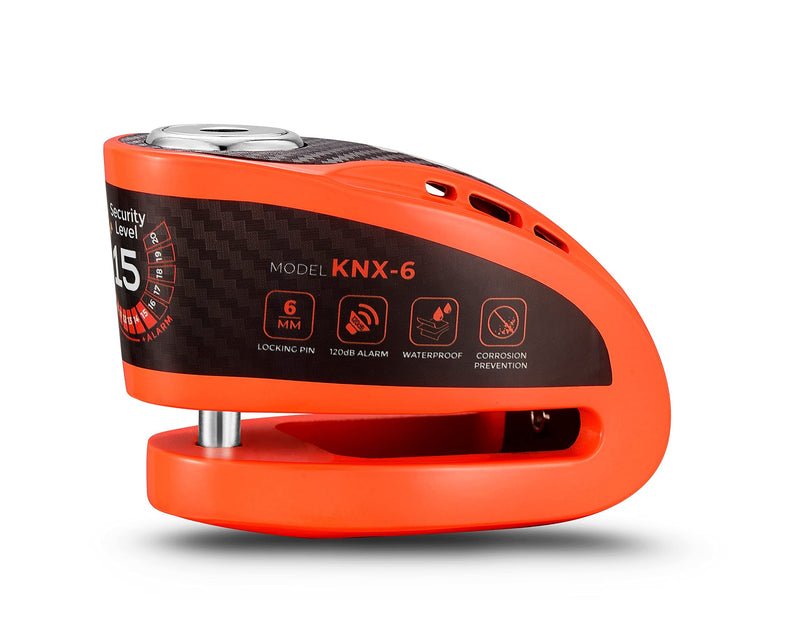 [Australia - AusPower] - Kovix KNX6 Steel 120dB Siren Disc Brake Lock 6mm Lock Pin IP67 Waterproof Motorcycle Security Fluorescent Orange 