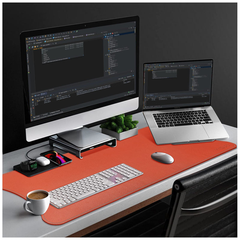 [Australia - AusPower] - Mydours 45.2" x 15.7" Large Leather Desk Mats for Keyboard and Mouse Pad, Waterproof Computer Desk Mouse Pad for Gaming, Writing, or Home Office Work (Orange) Orange 115x40cm 